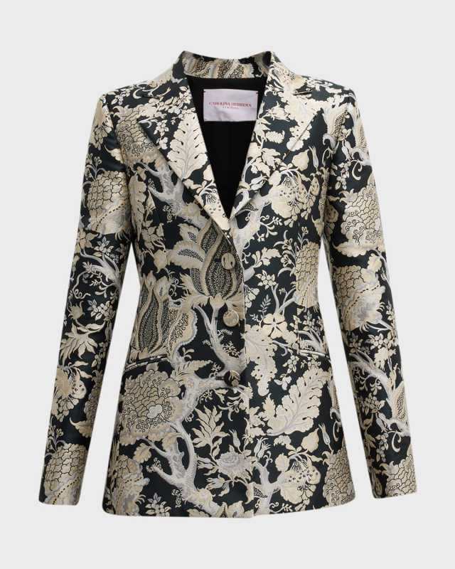 Single-Breasted Brocade Blazer Jacket